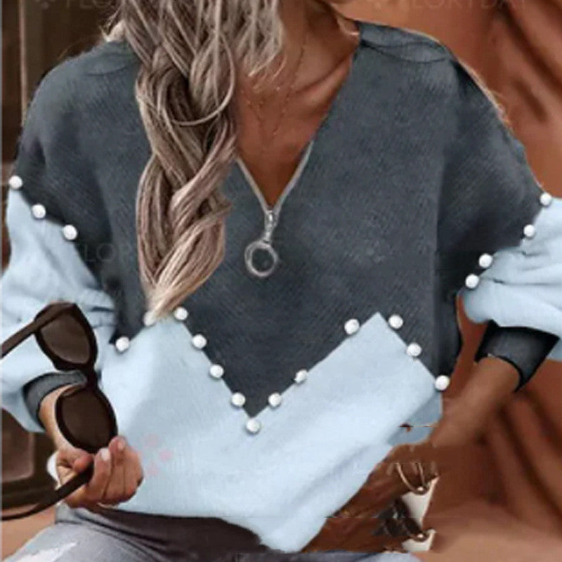 Chic Pearl Trim Elizabeth Ainsley Knitted Sweater Blouse