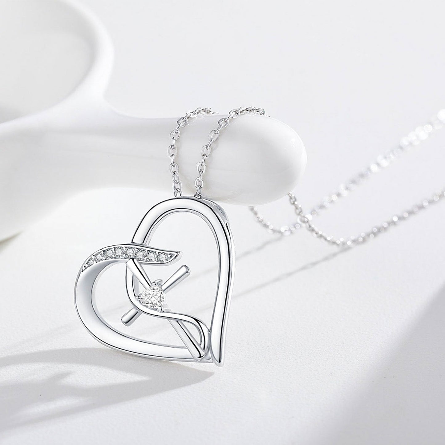 Sterling Silver Heart Cross Necklace