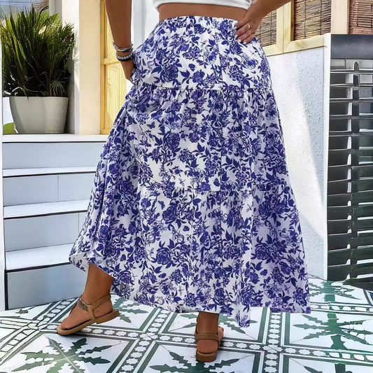 Floral Print Elizabeth Ainsley Plus Size Maxi Skirt