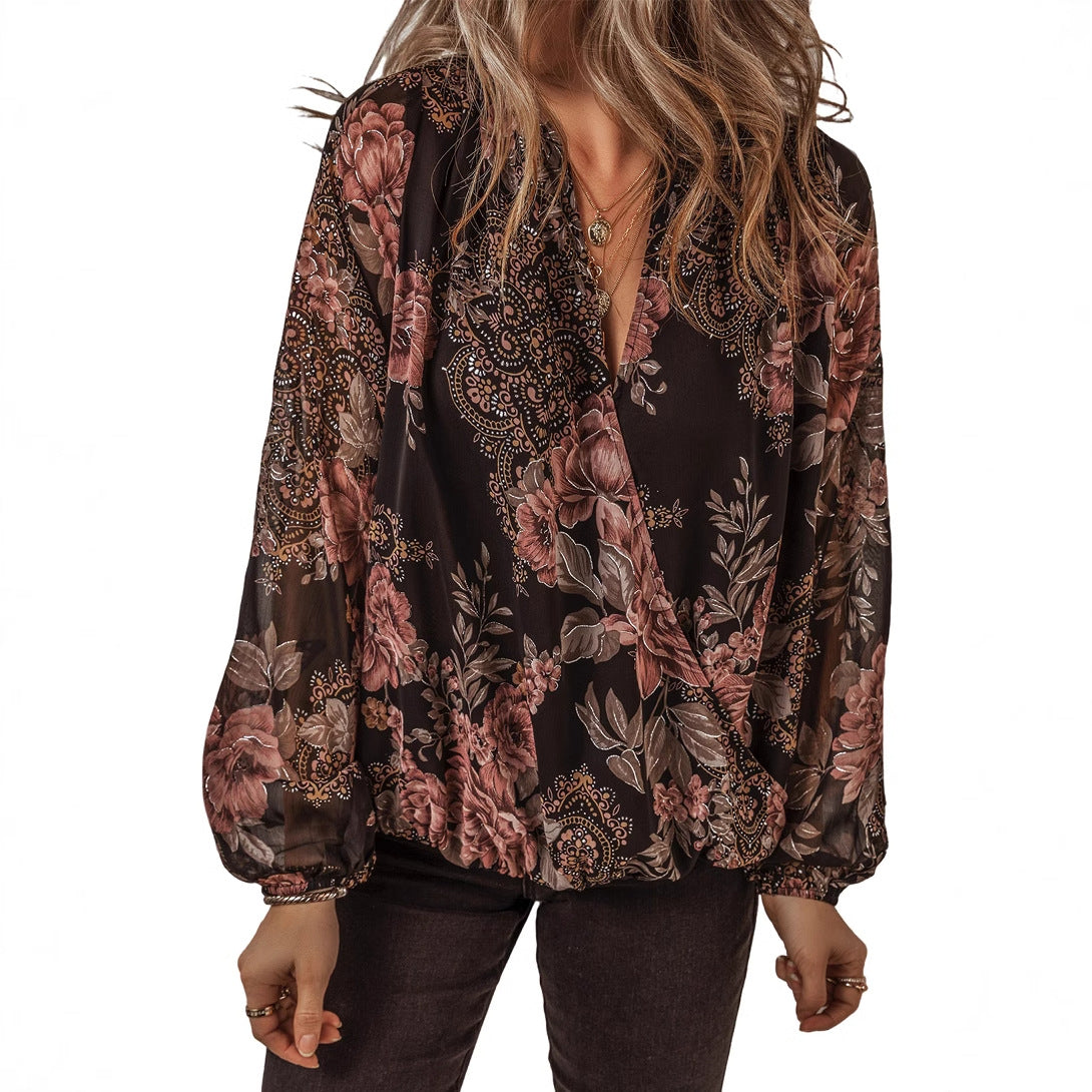 Floral Chiffon V-Neck Top Elizabeth Ainsley