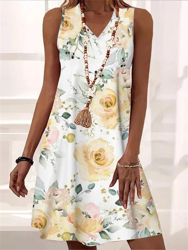 Floral V-Neck Sleeveless Dress by Elizabeth Ainsley