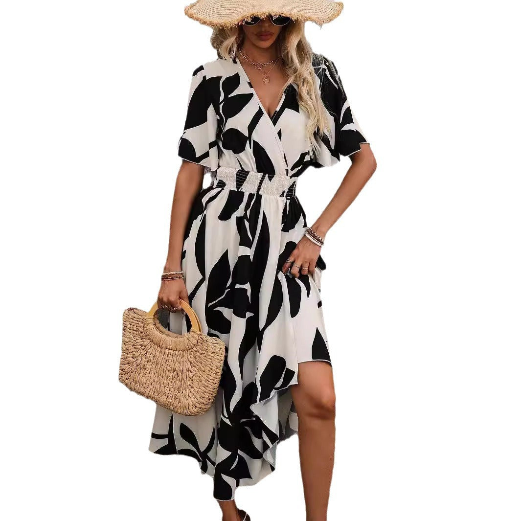 Elegant Crossneck Print Dress Elizabeth Ainsley