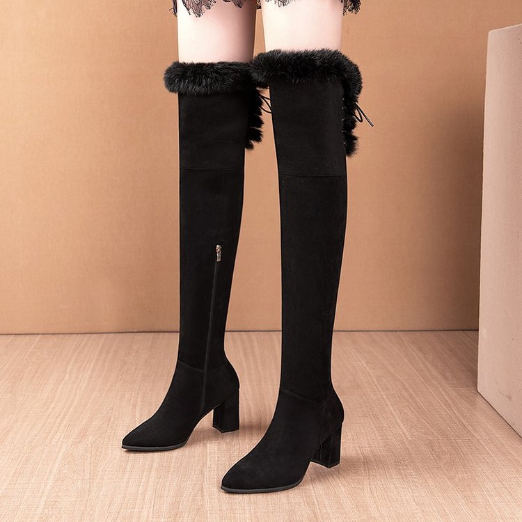 Elizabeth Ainsley Stretch Boots - Velvet Thick Heel Comfort