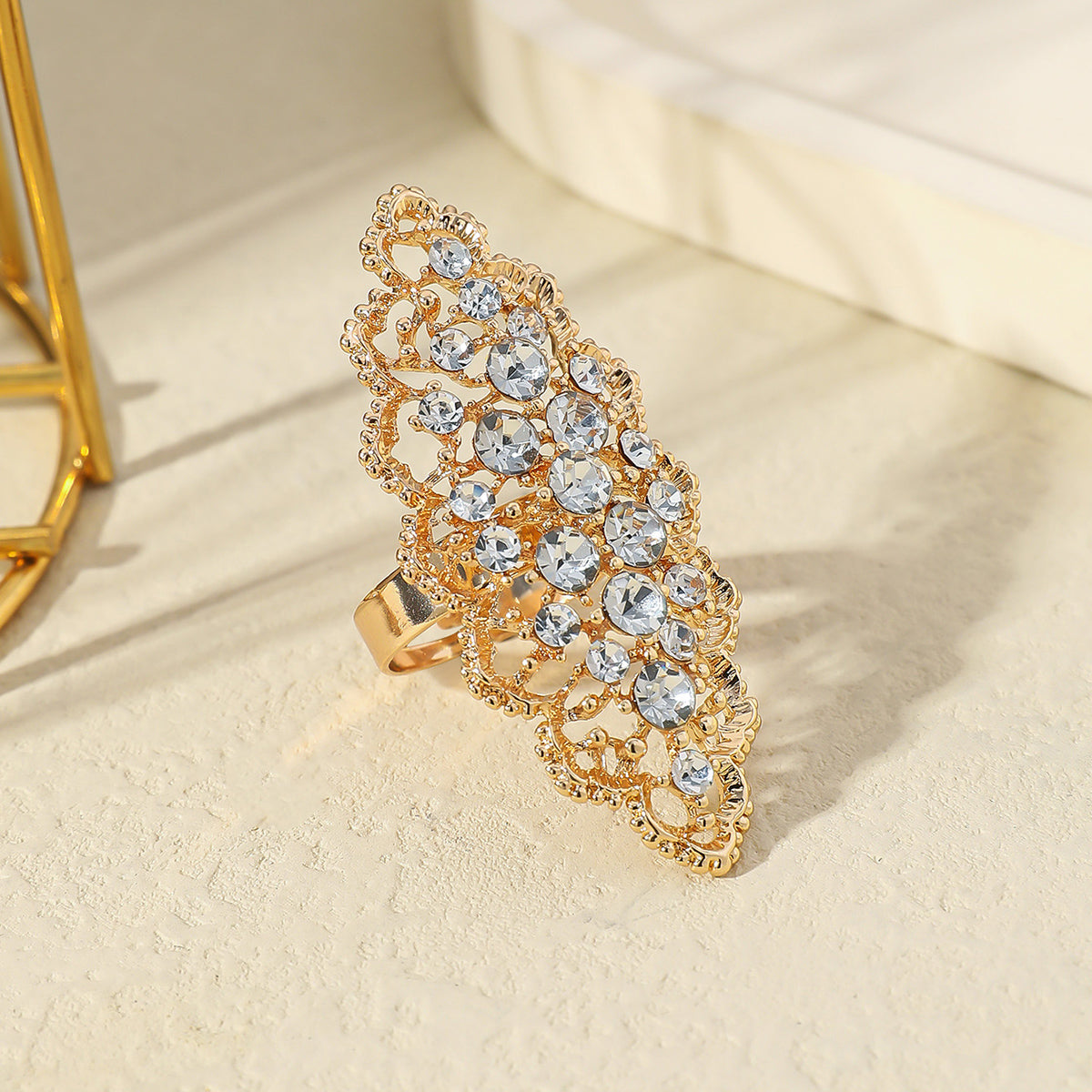 Champagne Crystal Statement adjustable Ring