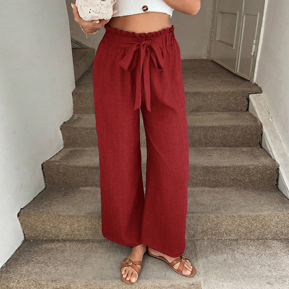 Red Wide-Leg Elizabeth Ainsley Drawstring Pants
