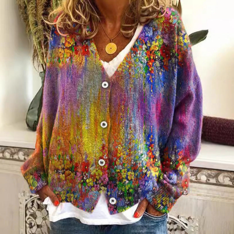 Vibrant Abstract Elizabeth Ainsley Casual Cardigan