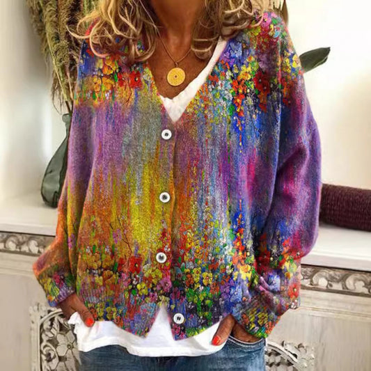 Vibrant Abstract Elizabeth Ainsley Casual Cardigan