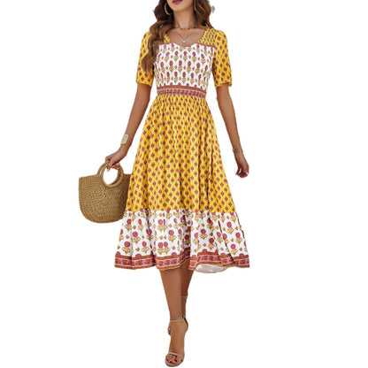 Boho Printed Elizabeth Ainsley Summer Midi Dress
