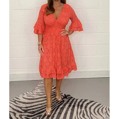Chic Embroidered V-Neck Dress by Elizabeth Ainsley