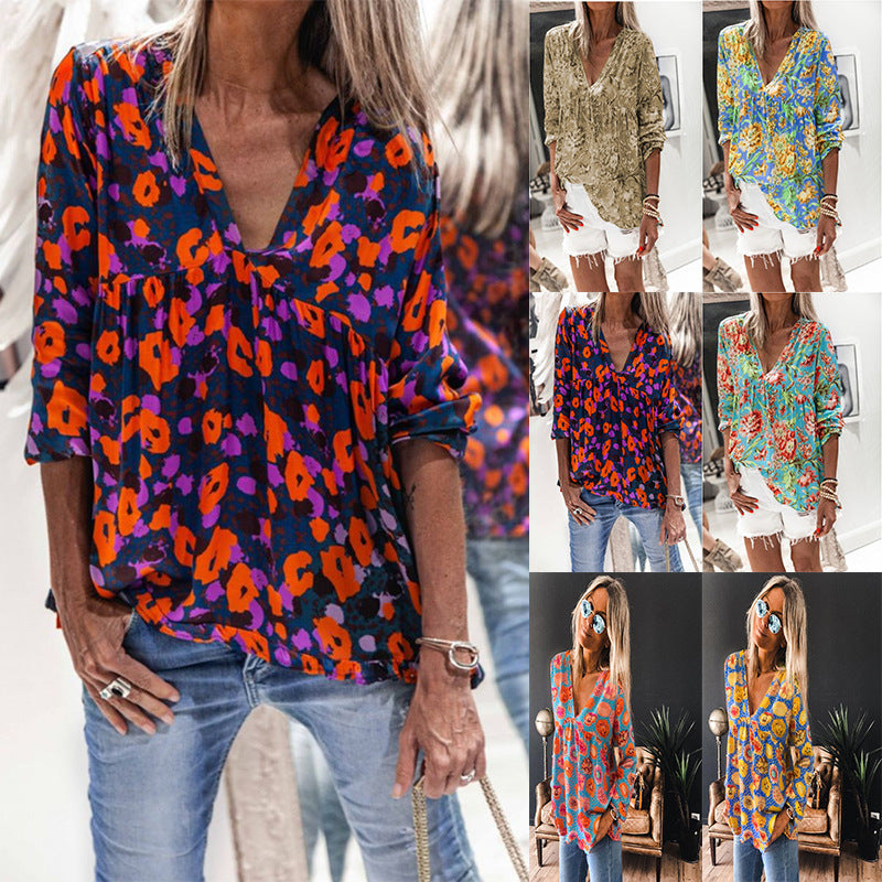 Vibrant Floral Elizabeth Ainsley Long Sleeve Blouse