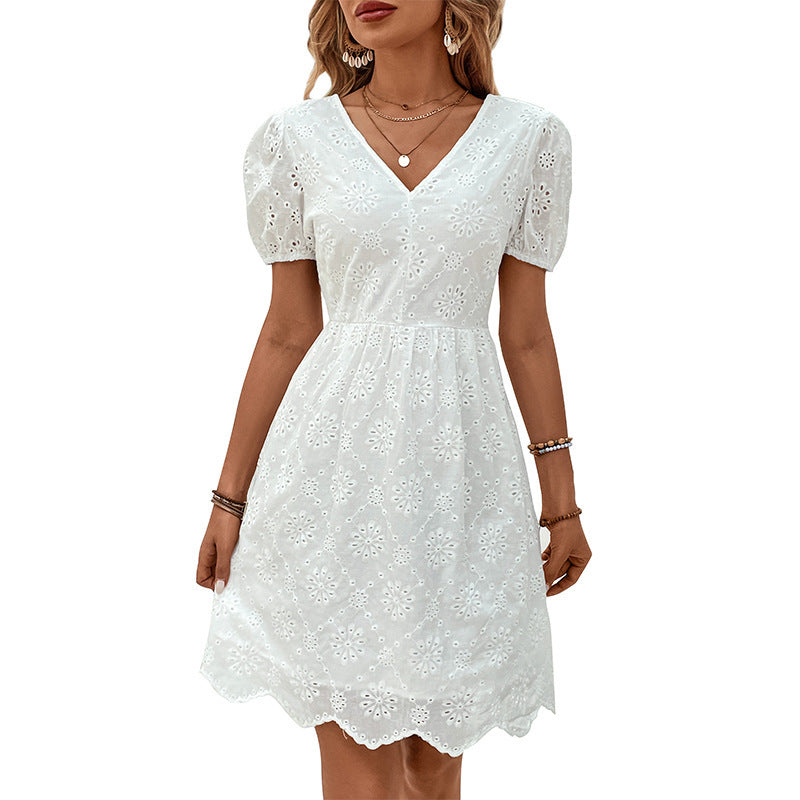 Elegant Eyelet Elizabeth Ainsley Puff Sleeve Dress