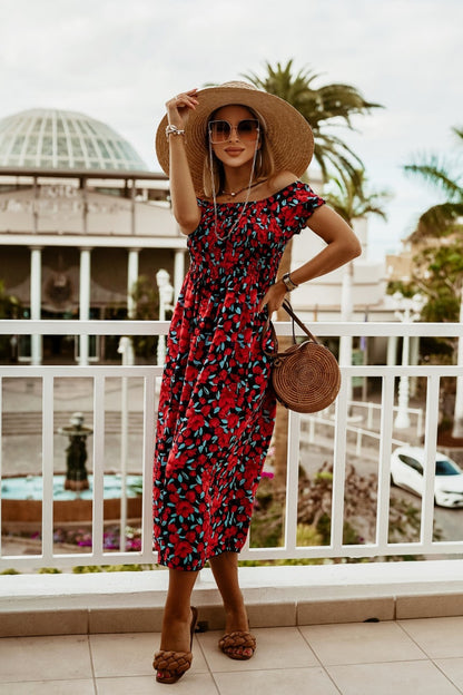 Boho Off Shoulder Elizabeth Ainsley Summer Print Dress