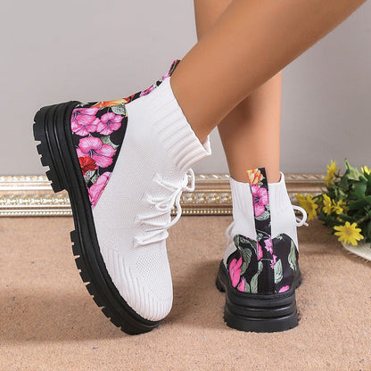 Malone | Floral Knit Orthopedic Lace-Up Boots