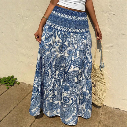 Bohemian Blue Print Elizabeth Ainsley Maxi Skirt