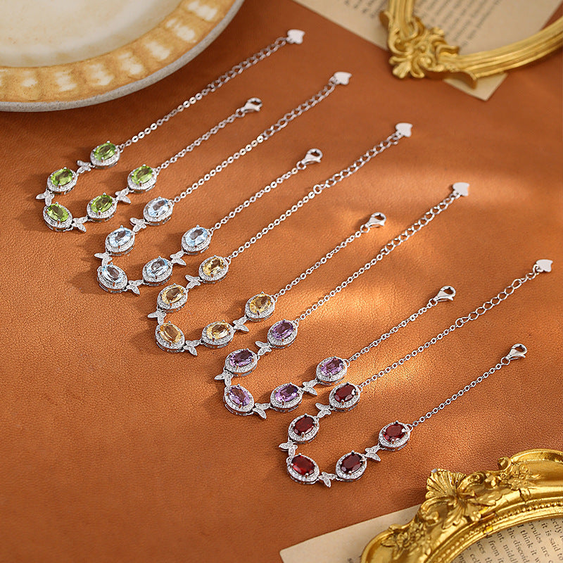 Sterling Silver Butterfly Bracelet with Natural Crystal Inlay