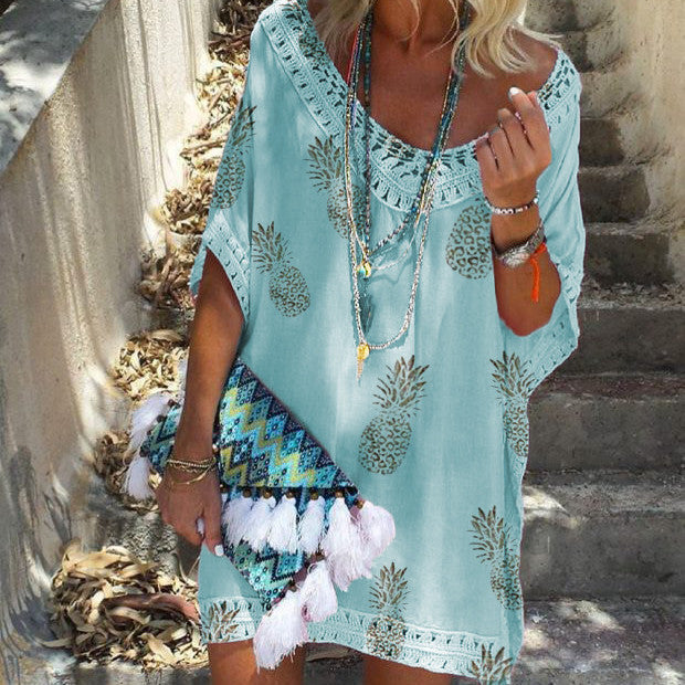 Chic Lace Print Dress Elizabeth Ainsley Summer V-Neck