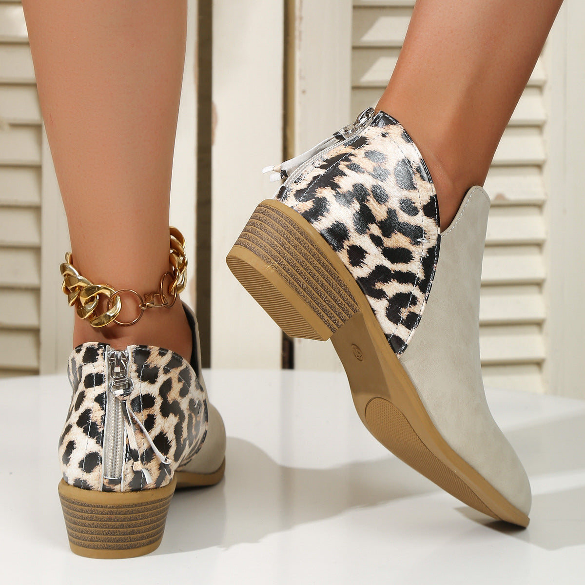 Elizabeth Ainsley Leopard Boots - Chunky Heel Comfort