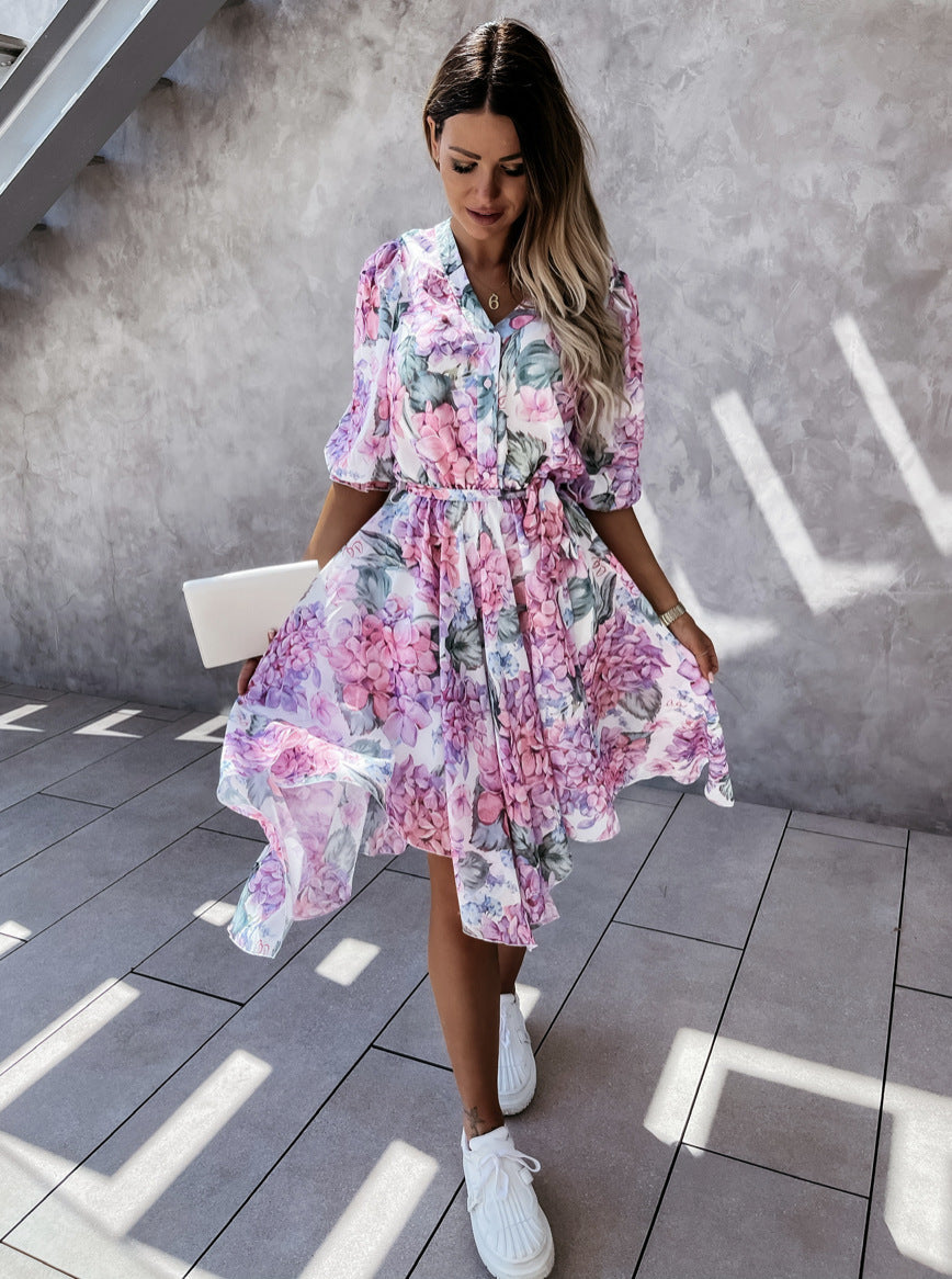Floral Print Elizabeth Ainsley Irregular Midi Dress