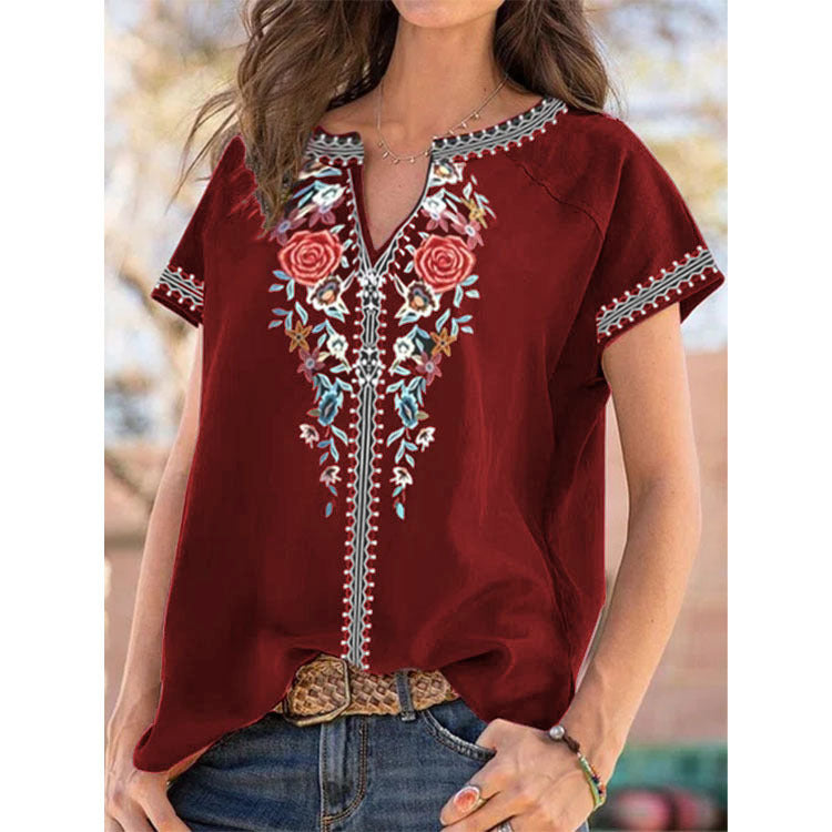 Ethnic Print Short Sleeve Top Elizabeth Ainsley