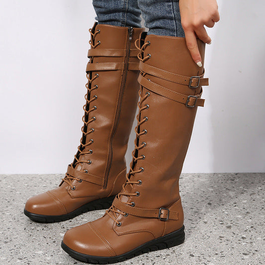 Elizabeth Ainsley Knight Boots - Lace-Up, Side Zipper