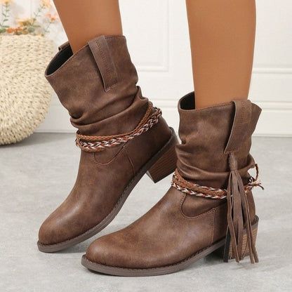 Elizabeth Ainsley Pleated Tassel Boots - Ergonomic Comfort