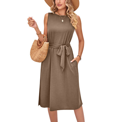 Chic Sleeveless Belted Midi Dress by Elizabeth Ainsley