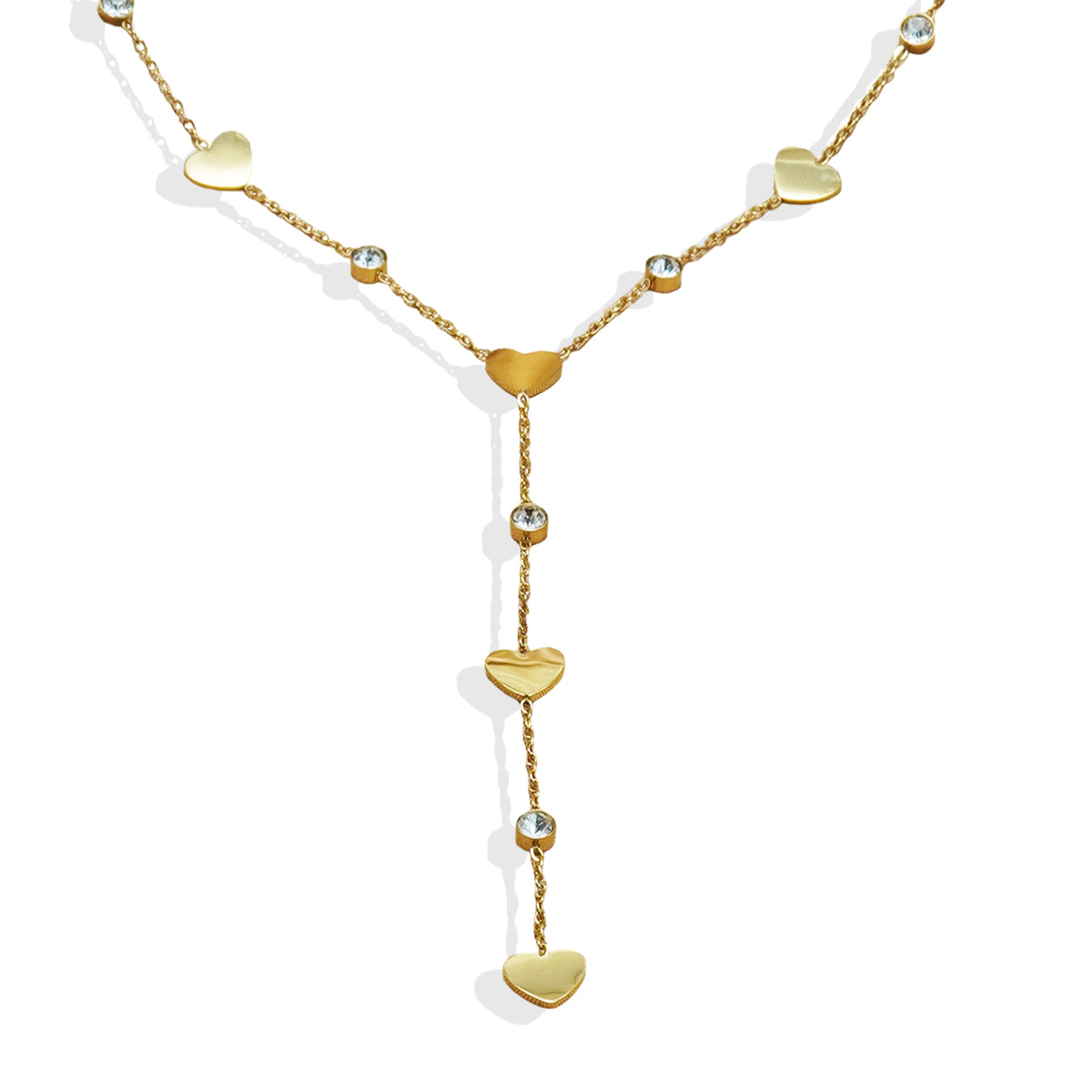 Heart Y-Necklace with Sparkling Crystal Accents