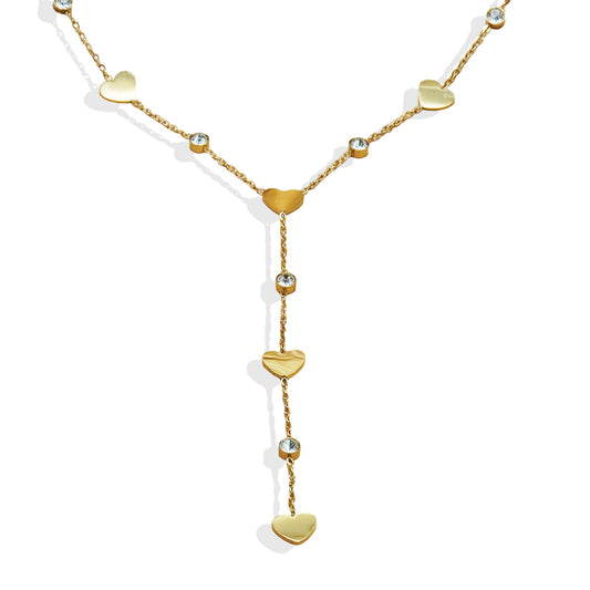 Heart Y-Necklace with Sparkling Crystal Accents