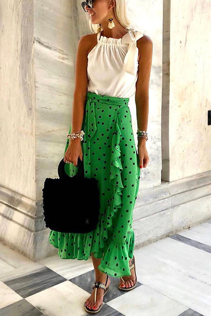 Ruffled Green Polka Dot Skirt by Elizabeth Ainsley