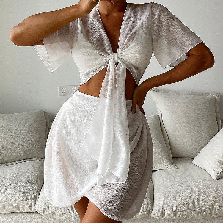Chic Split White Bikini Set by Elizabeth Ainsley