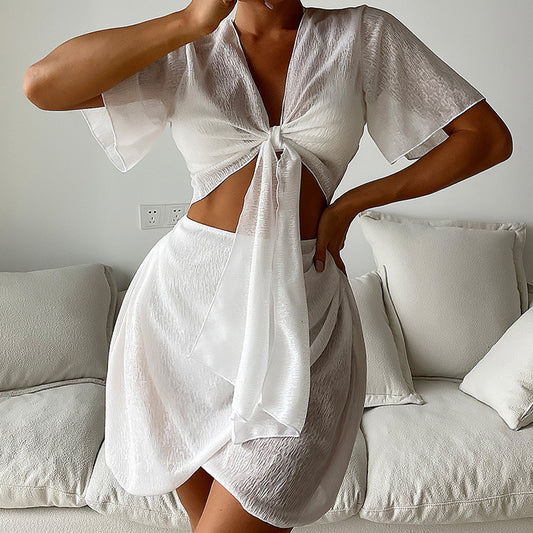 Chic Split White Bikini Set by Elizabeth Ainsley