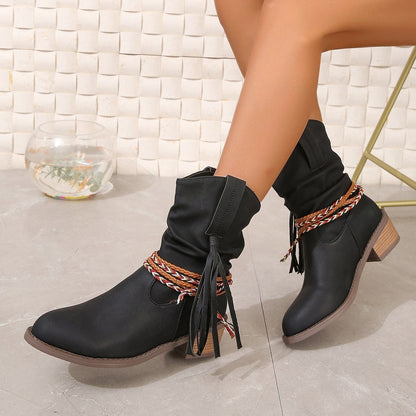 Elizabeth Ainsley Pleated Tassel Boots - Ergonomic Comfort