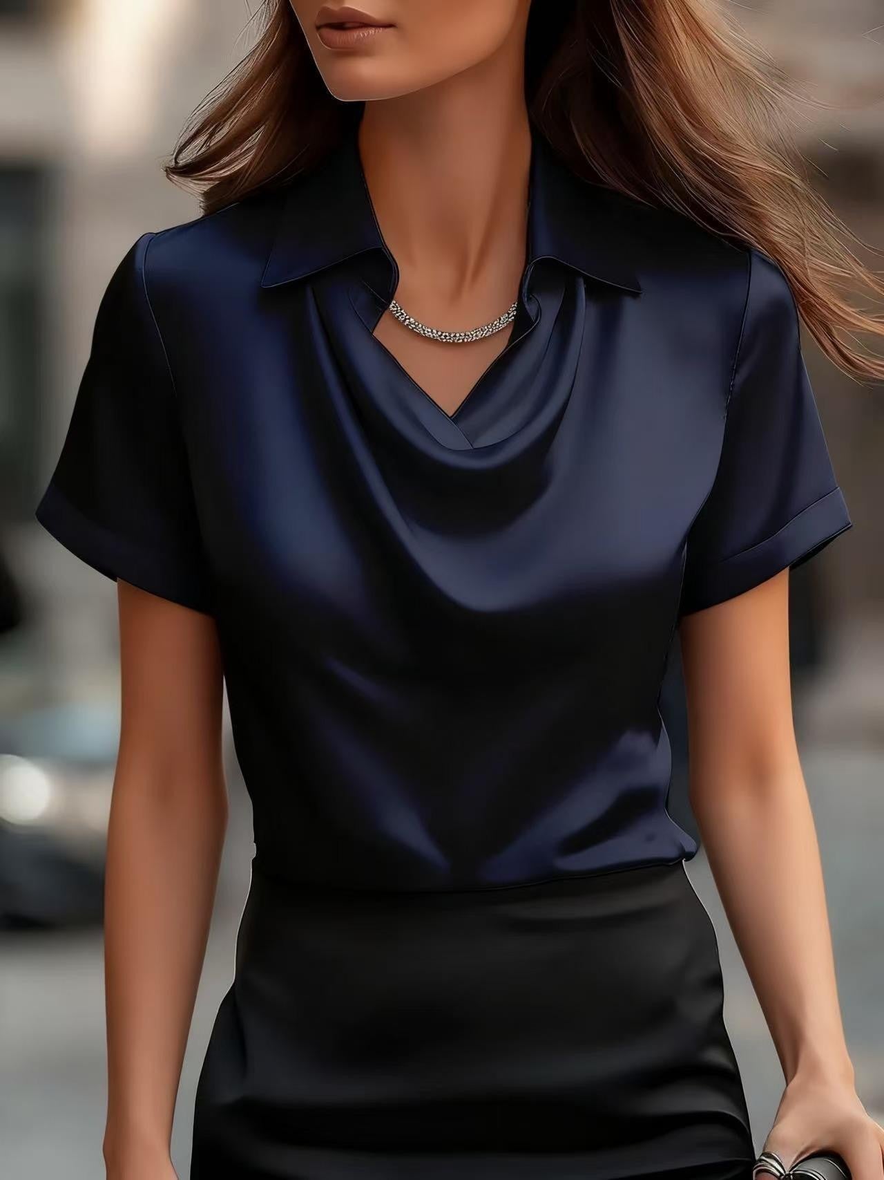Chic Satin Boat-Neck Blouse by Elizabeth Ainsley