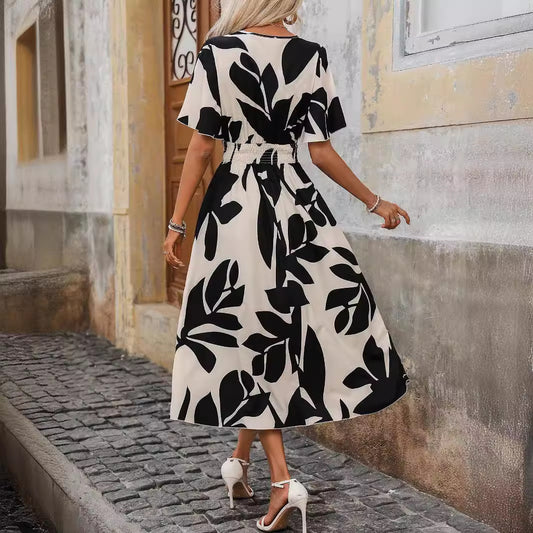 Elegant Crossneck Print Dress Elizabeth Ainsley