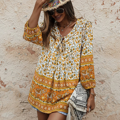 Bohemian Floral Elizabeth Ainsley Printed Summer Top