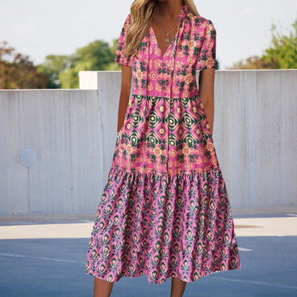 Vibrant Printed Elizabeth Ainsley Summer Midi Dress