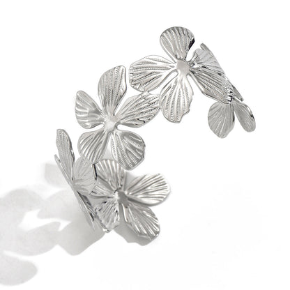Floral Cuff Bracelet with Sculpted Petal Design