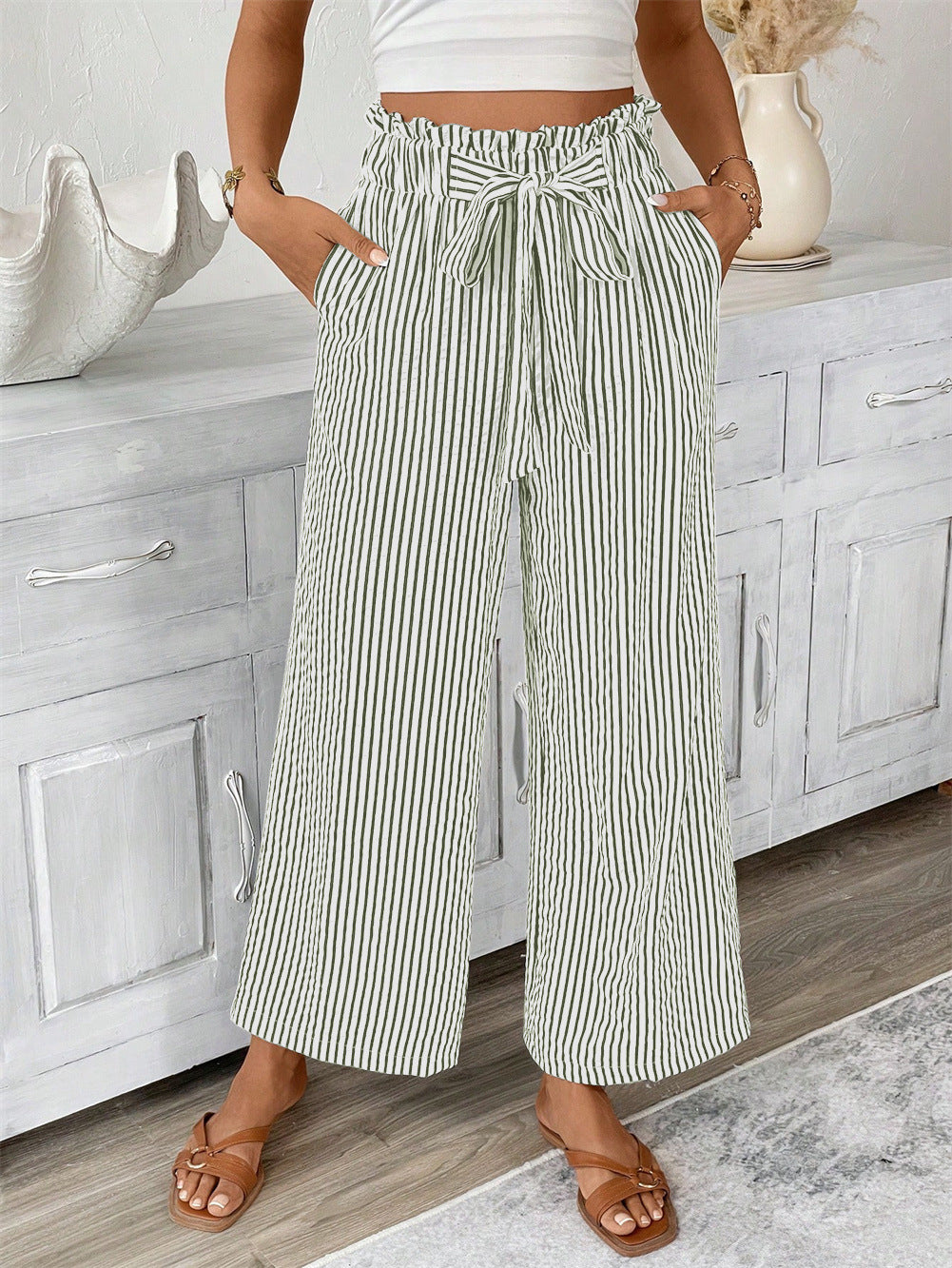 Striped Straight-Leg Pants by Elizabeth Ainsley