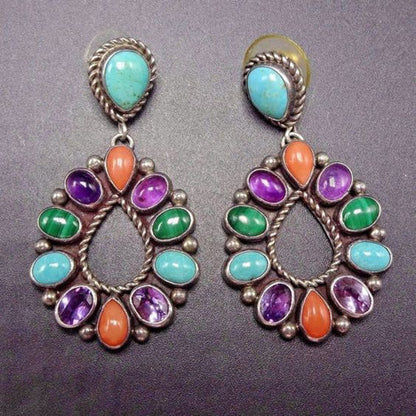 Krystal Crafts Handcrafted Multistone Tribal Teardrop Earrings