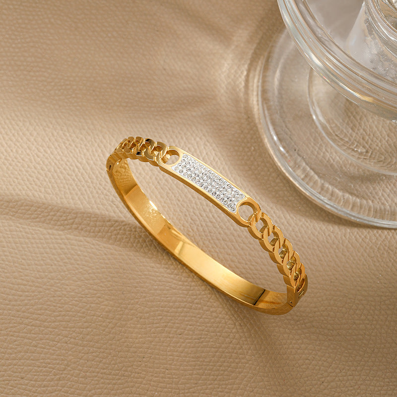 Chain-Detail Bangle Bracelet with Crystal Embellishment