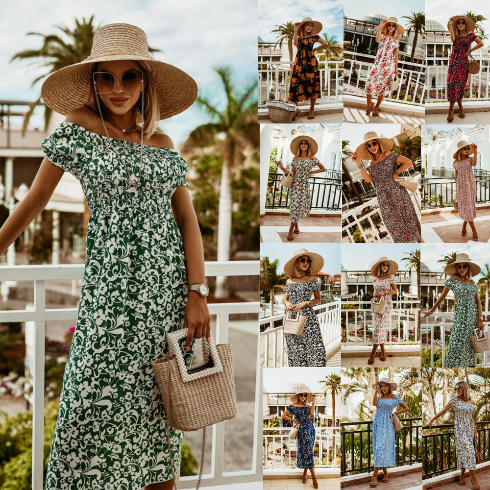 Boho Off Shoulder Elizabeth Ainsley Summer Print Dress
