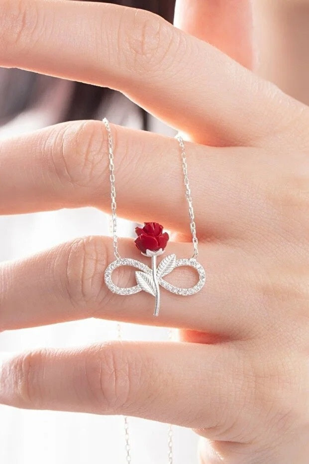 Sterling Silver Infinity Rose Necklace