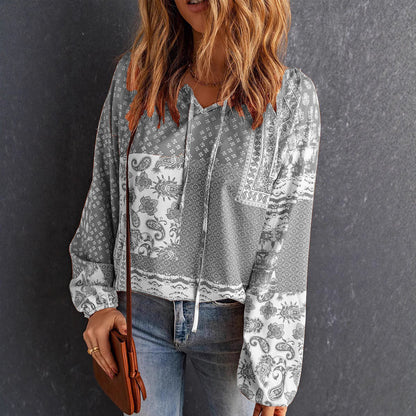 Boho Print Elizabeth Ainsley Long Sleeve Blouse