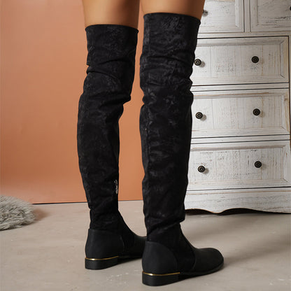 Elizabeth Ainsley Over-the-Knee Suede Boots - Low Heel