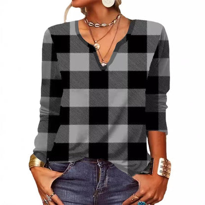 Plaid V-Neck Long Sleeve Top by Elizabeth Ainsley