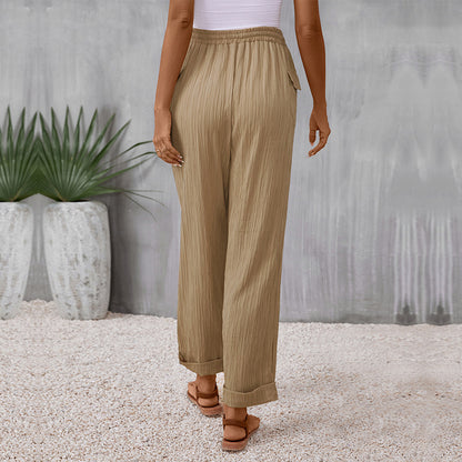 Pleated Khaki Straight Pants Elizabeth Ainsley