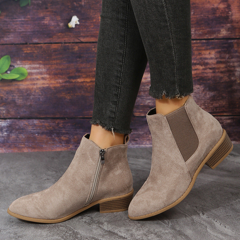 Elizabeth Ainsley Suede Ankle Boots - Thick Heel Comfort