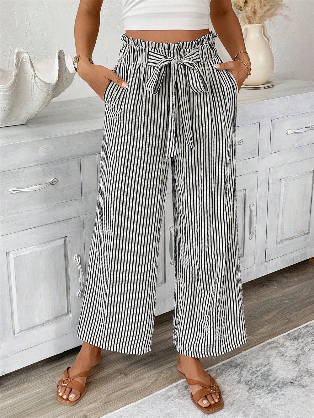 Striped Straight-Leg Pants by Elizabeth Ainsley