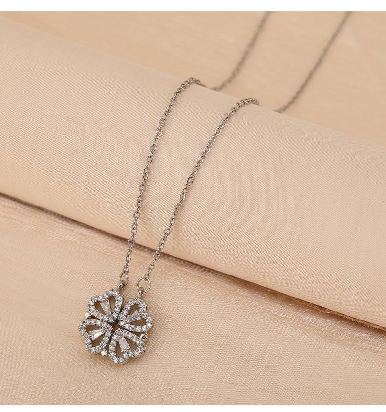 Gold Crystal Heart Cluster Necklace – Elegant Multi-Heart Pendant Chain