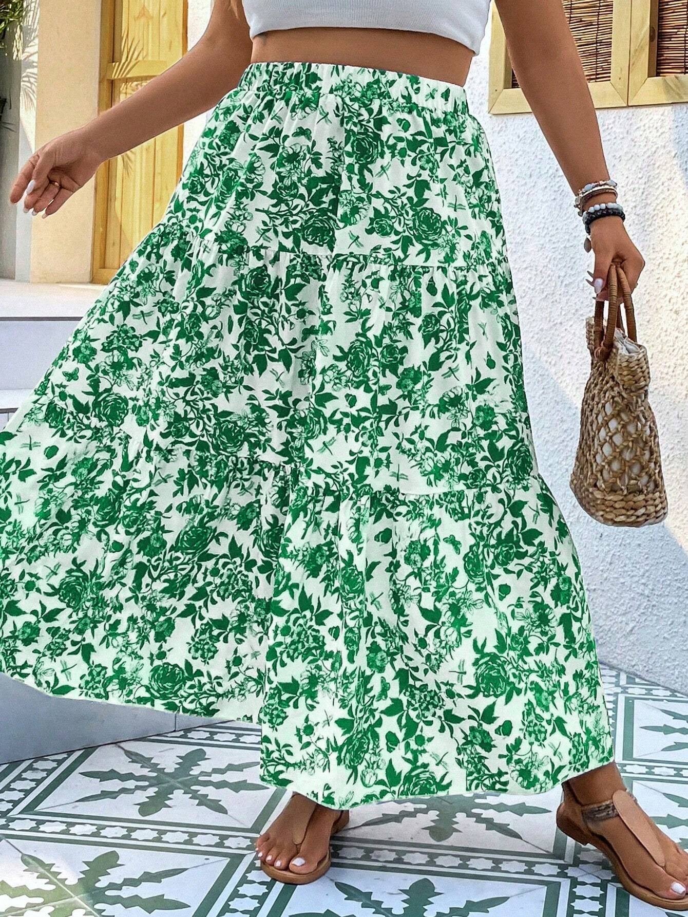 Floral Print Elizabeth Ainsley Plus Size Maxi Skirt